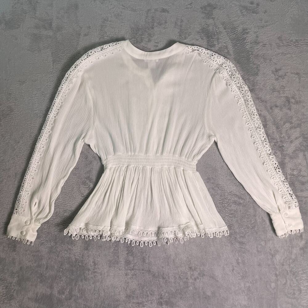 Venus Lace Trim Peplum Blouse Womens 10 White Boho Cottagecore Romantic Top - Picture 6 of 7
